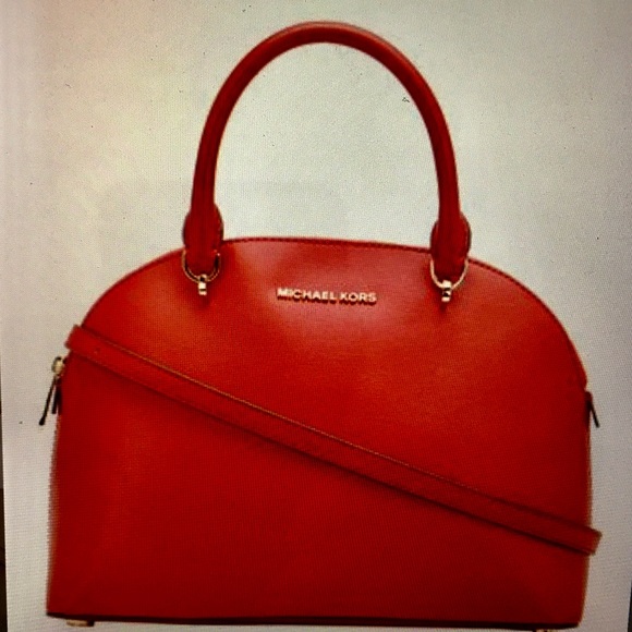 Leather Dome Satchel w/Shoulder Strap, Scarlet, Michael Kors size Large - Picture 3 of 16